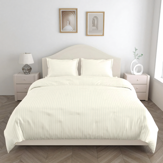 Ivory Stripe Design Bedsheet with Pillow Cover
