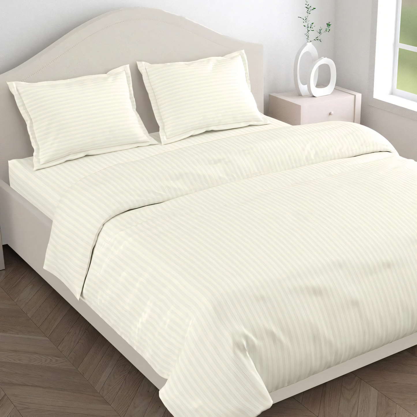 Ivory Stripe Design Bedsheet with Pillow Cover
