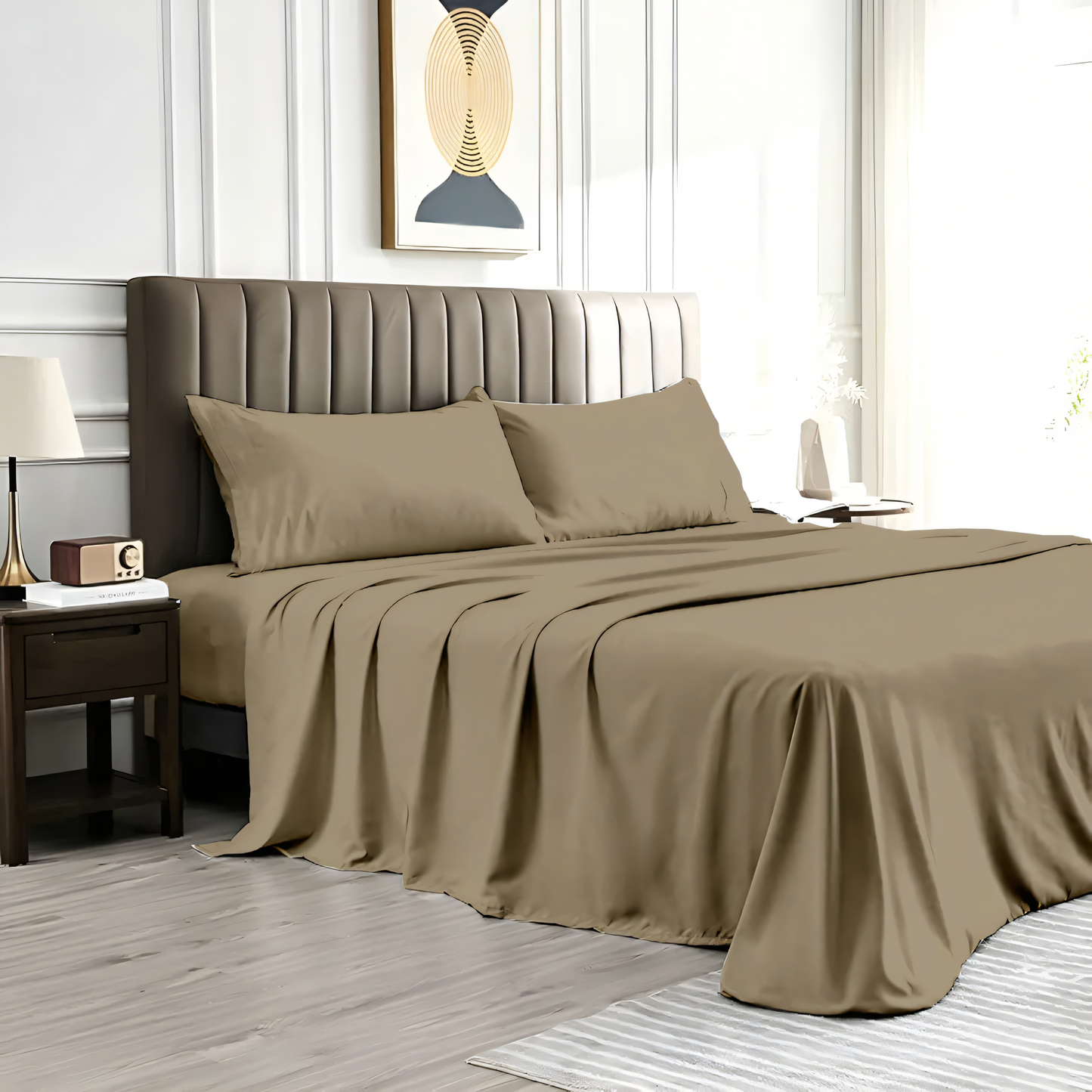 Khaki Plain Bedsheet with Pillow Cover
