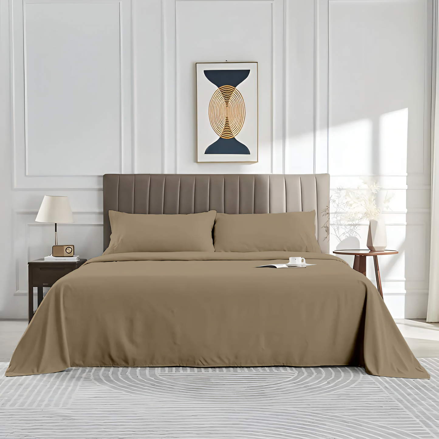 Khaki Plain Bedsheet with Pillow Cover