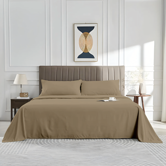 Khaki Plain Bedsheet with Pillow Cover