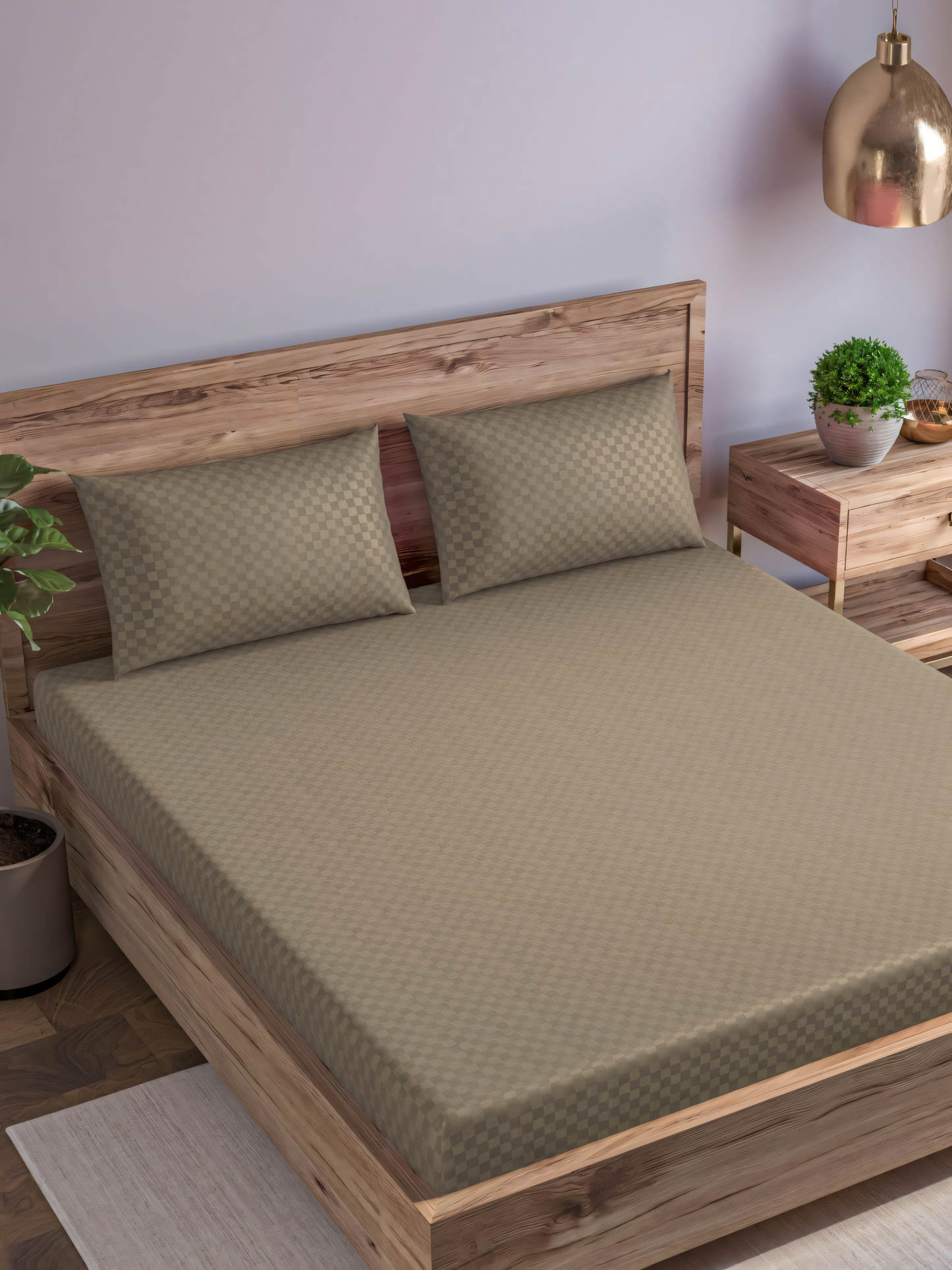 Smokey Dobby Checked Bedsheet with Pillow Cover